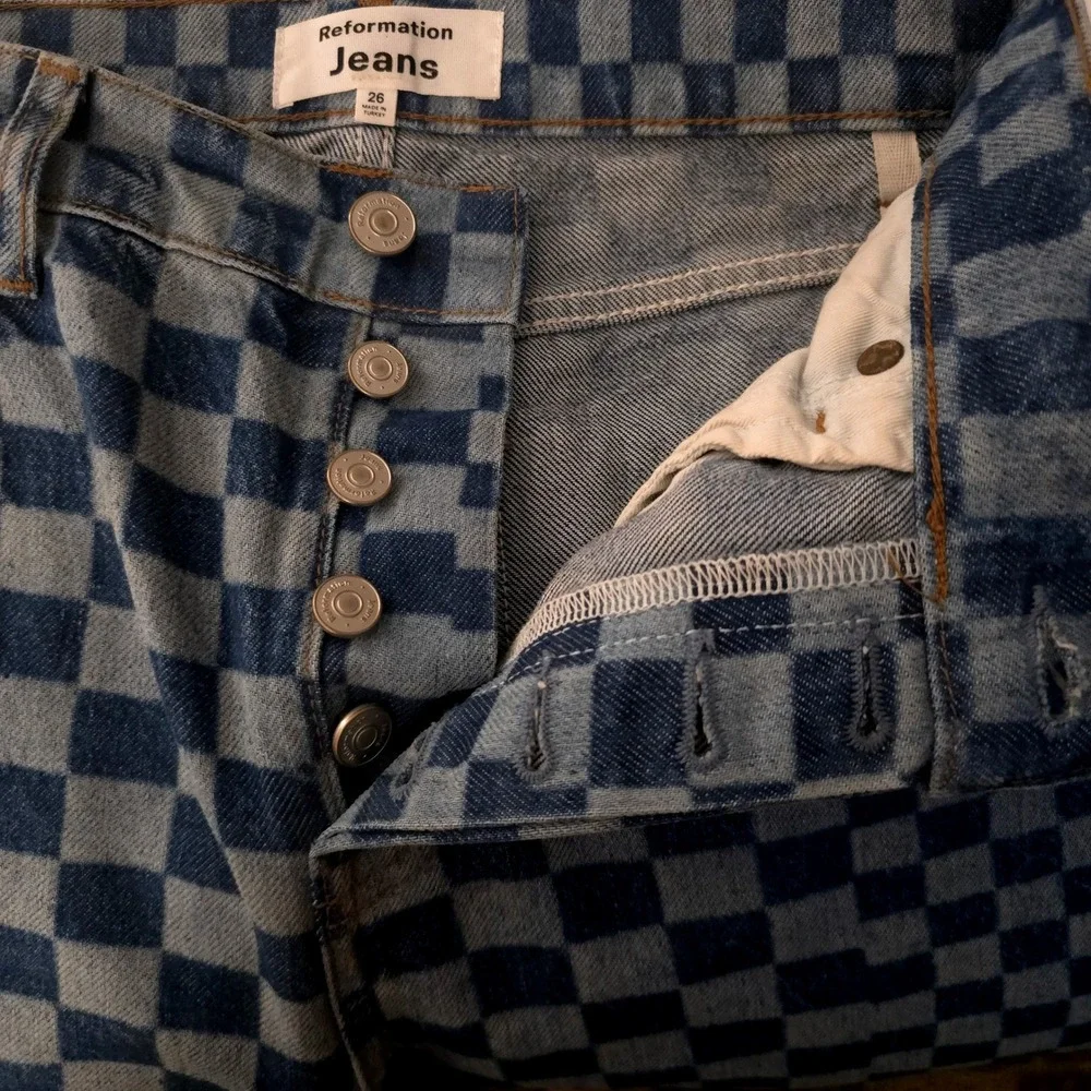 Reformation Cynthia Checkerboard Jeans 26x29 High Rise‎ Straight Cool Girl Retro - Picture 4 of 9